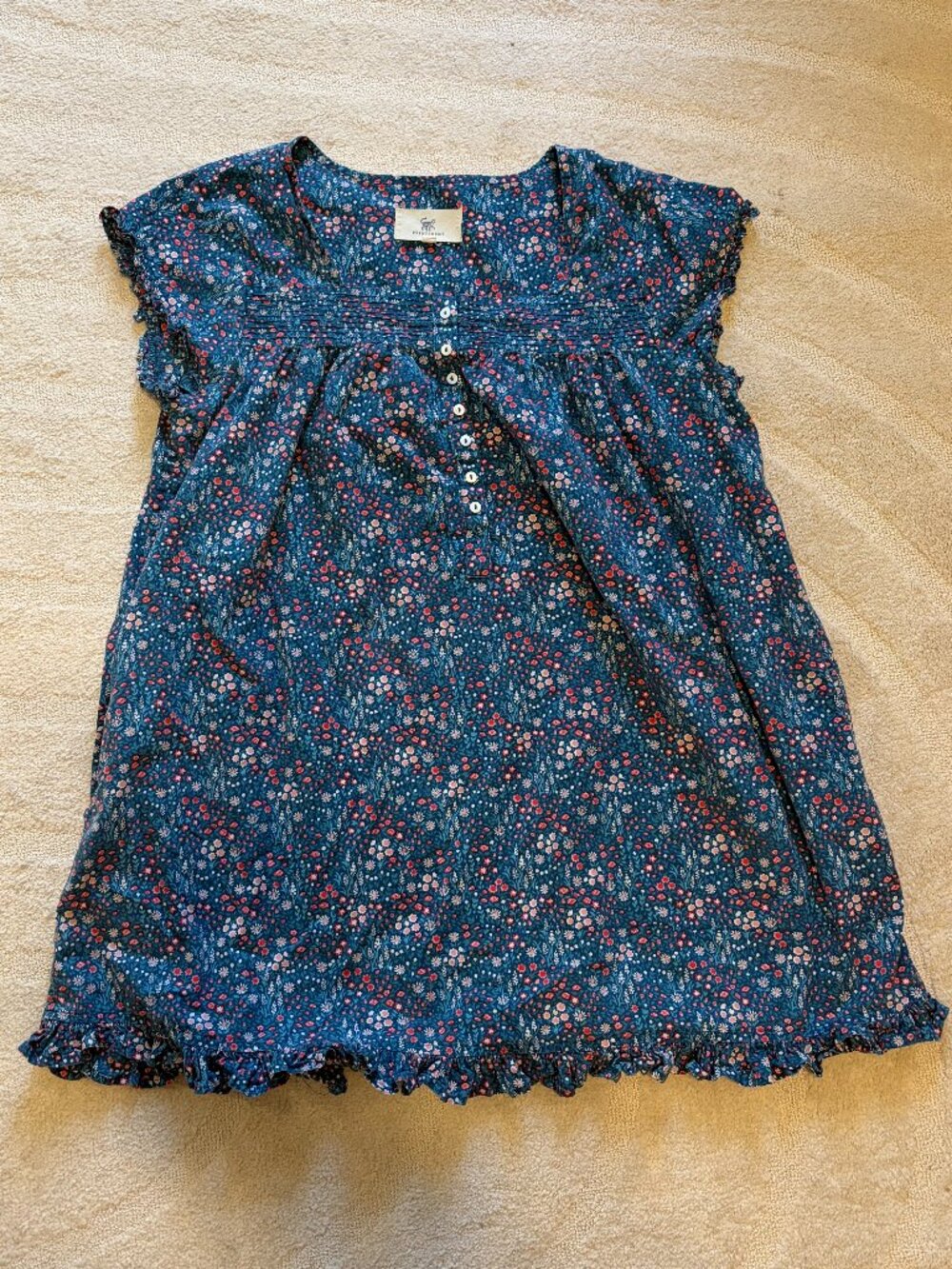 Printfresh Meadow Walks Cotton Pintuck Nightgown in Blue Ribbon, L